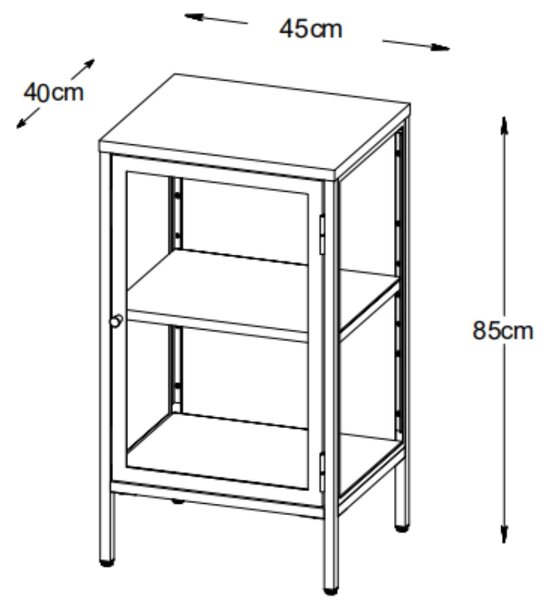 Unique Furniture Kovová vitrína Carmel 85 x 45 cm