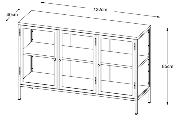 Unique Furniture Kovová vitrína Carmel 85 x 132 cm