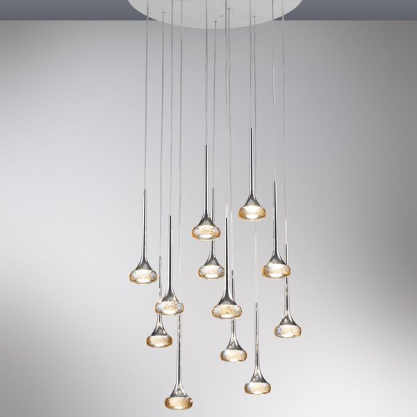 Axolight Fairy, designové kruhové závěsné svítidlo, 12x 5,9W LED, chrom, ambrové sklo, průměr 60cm