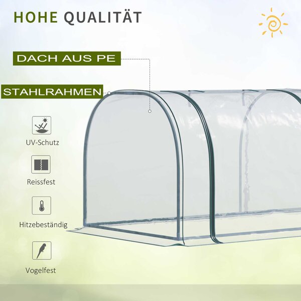 OUTSUNNY Pařeniště půlkulaté se třemi vstupy 350 x 80 x 100 cm bílá