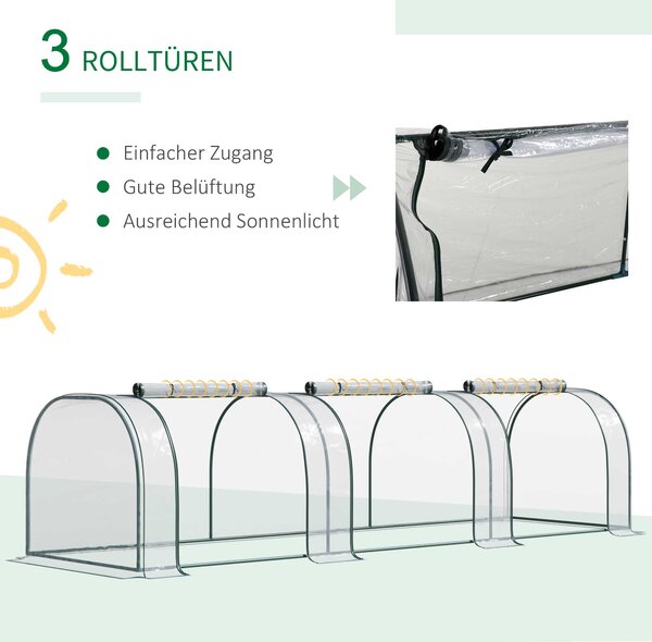OUTSUNNY Pařeniště půlkulaté se třemi vstupy 350 x 80 x 100 cm bílá