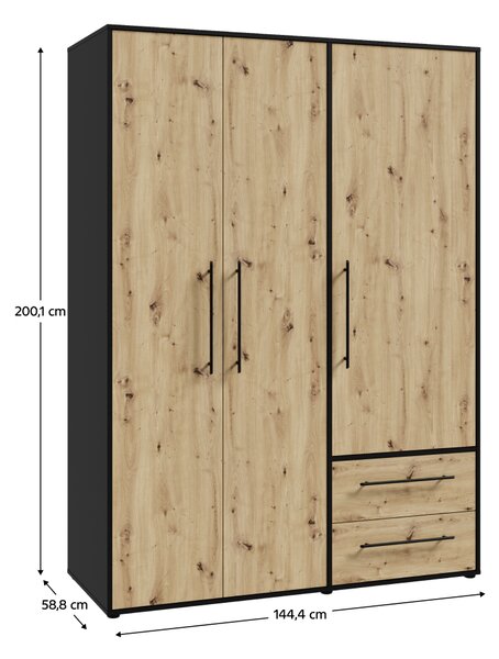 KONDELA Skříň, dub artisan/černá, MOSKA TYP 1