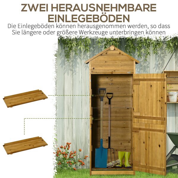 OUTSUNNY Zahradní skříňka na nářadí s policemi dřevěná dvoudveřová 79 x 192 x 49 cm světlé dřevo