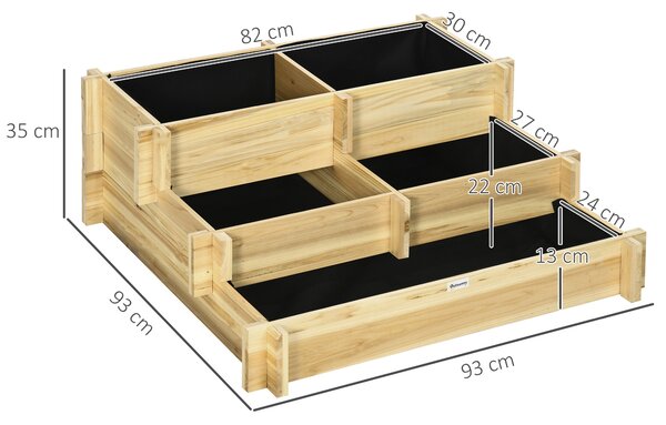 OUTSUNNY Vyvýšený záhon třípatrový dřevěný 93 x 35 x 93 cm světlé dřevo