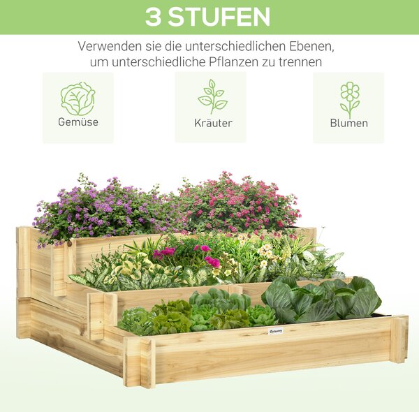 OUTSUNNY Vyvýšený záhon třípatrový dřevěný 93 x 35 x 93 cm světlé dřevo