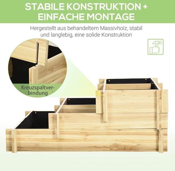 OUTSUNNY Vyvýšený záhon třípatrový dřevěný 93 x 35 x 93 cm světlé dřevo
