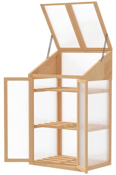 OUTSUNNY Polykarbonátový mini skleník se třemi policemi 70 x 50 x 120 cm světlé dřevo