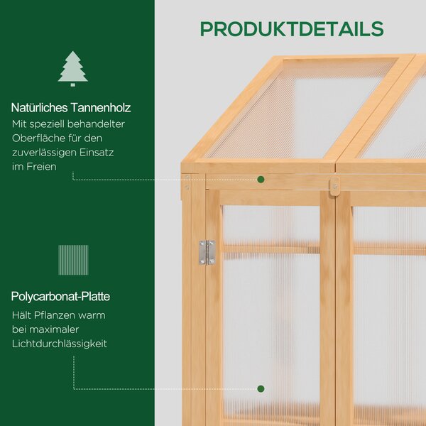 OUTSUNNY Polykarbonátový mini skleník se třemi policemi 70 x 50 x 120 cm světlé dřevo