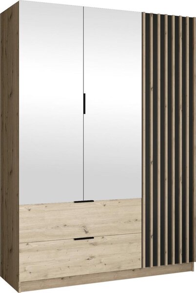 Šatní skříň se zrcadlem VISTA 150x215x60 cm dub artisan/grafit