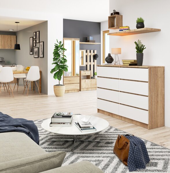 Ak furniture Komoda Rollo X 140 cm dub sonoma/bílá