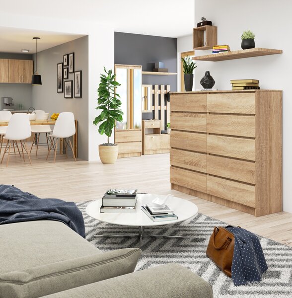 Ak furniture Komoda Kuba 140 cm 10 šuplíků dub sonoma