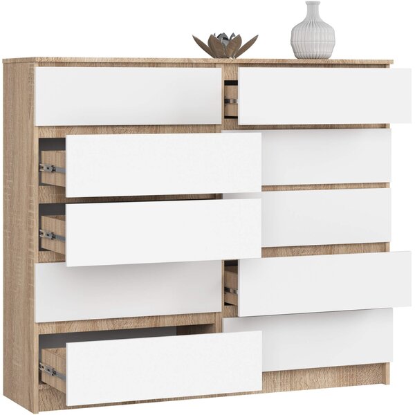 Ak furniture Komoda Kuba 140 cm 10 šuplíků dub sonoma/bílá