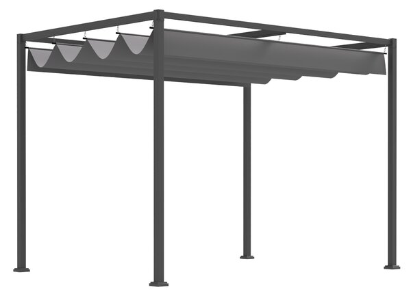OUTSUNNY Kovová pergola s posuvnou látkovou střechou 298 x 221 x 213 cm šedá