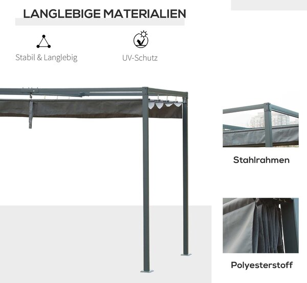 OUTSUNNY Kovová pergola s posuvnou látkovou střechou 298 x 221 x 213 cm šedá