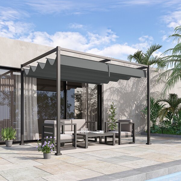 OUTSUNNY Kovová pergola s posuvnou látkovou střechou 298 x 221 x 213 cm šedá