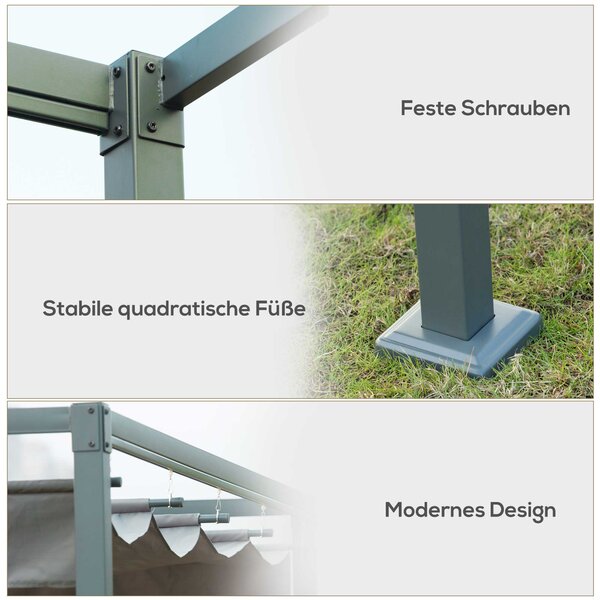OUTSUNNY Kovová pergola s posuvnou látkovou střechou 298 x 221 x 213 cm šedá
