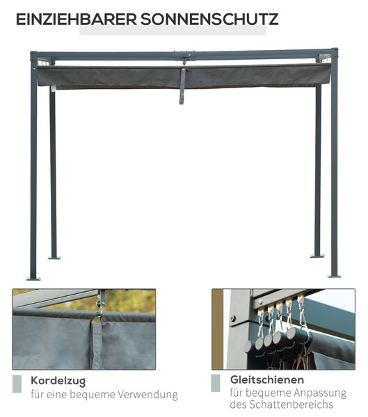 OUTSUNNY Kovová pergola s posuvnou látkovou střechou 298 x 221 x 213 cm šedá