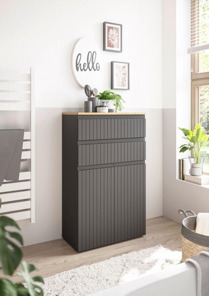 MIDI SKŘÍŇKA, černá, barvy dubu, 60/100/31 cm MID.YOU - Koupelnové série, Online Only