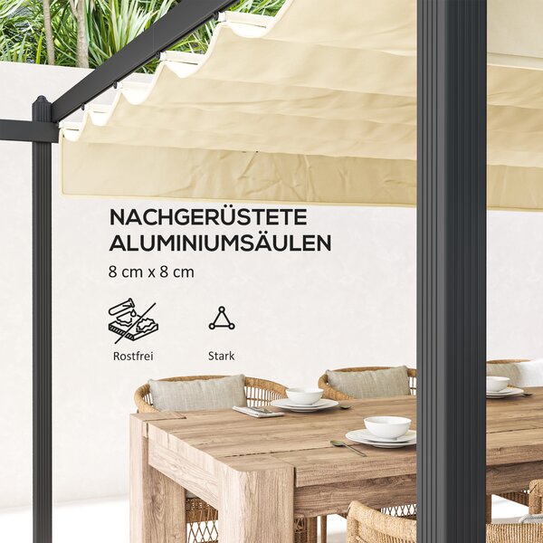 OUTSUNNY Hliníková pergola s nastavitelnou látkovou střechou 390 x 390 cm béžová