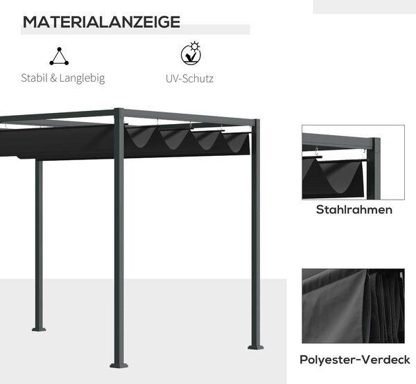 OUTSUNNY Kovová pergola s posuvnou látkovou střechou 298 x 221 x 213 cm černá