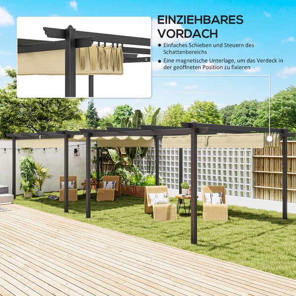 OUTSUNNY Hliníková pergola s nastavitelnou látkovou střechou 390 x 390 cm béžová