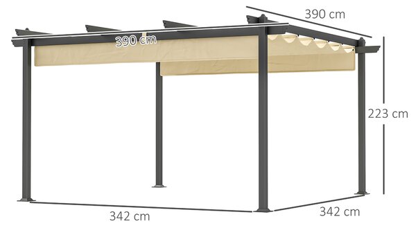 OUTSUNNY Hliníková pergola s nastavitelnou látkovou střechou 390 x 390 cm béžová