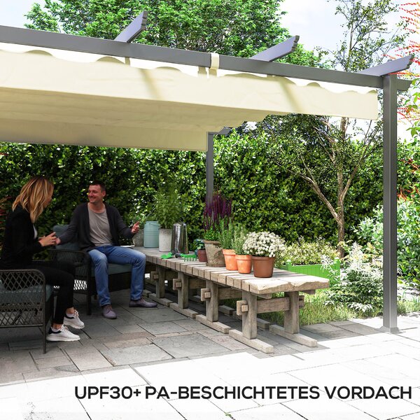 OUTSUNNY Hliníková pergola s nastavitelnou látkovou střechou 390 x 390 cm béžová