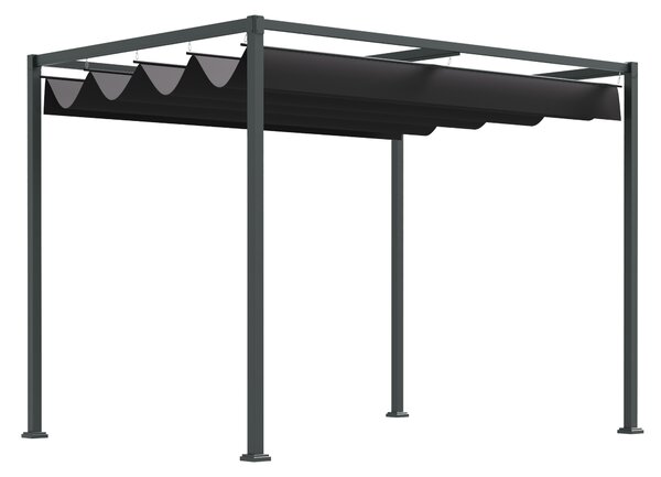 OUTSUNNY Kovová pergola s posuvnou látkovou střechou 298 x 221 x 213 cm černá