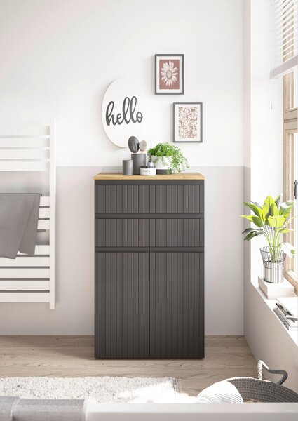 MIDI SKŘÍŇKA, černá, barvy dubu, 60/100/31 cm MID.YOU - Koupelnové série, Online Only