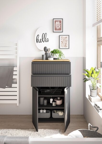 MIDI SKŘÍŇKA, černá, barvy dubu, 60/100/31 cm MID.YOU - Koupelnové série, Online Only