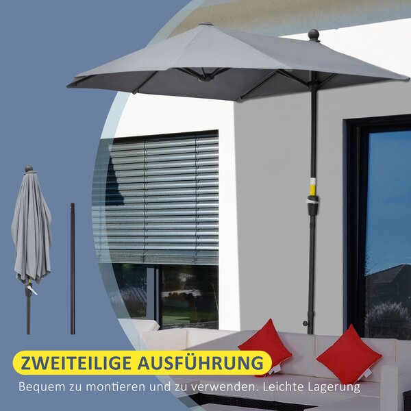 OUTSUNNY Půlkulatý slunečník 200 x 200 cm tmavě šedý