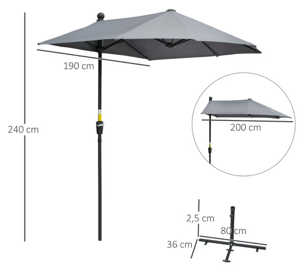OUTSUNNY Půlkulatý slunečník 200 x 200 cm tmavě šedý