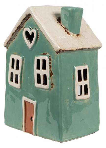 Zelený keramický domeček na čajovou svíčku Houthem XXV – 13x9x18 cm