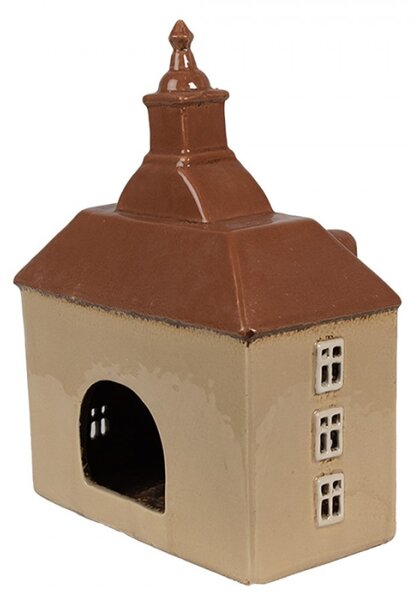 Hnědý keramický domeček na čajovou svíčku Houthem VIII – 20x10x26 cm