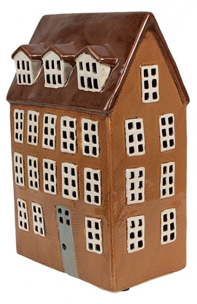 Hnědý keramický domeček na čajovou svíčku Houthem XV – 17x11x24 cm