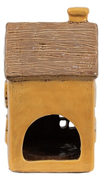Žlutý keramický domeček na čajovou svíčku Houthem XVIII – 9x9x15 cm