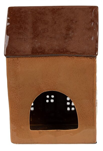 Hnědý keramický domeček na čajovou svíčku Houthem XV – 17x11x24 cm