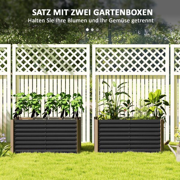 OUTSUNNY Sada 2 vyvýšených záhonů z pozinkované oceli 120 x 60 x 60 cm černá