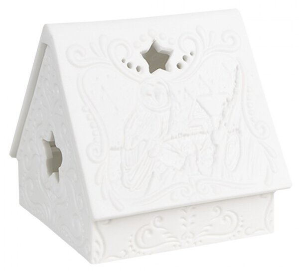 Bílý keramický domeček na čajovou svíčku Mechelen III – 8x8x8 cm