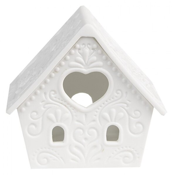 Bílý keramický domeček na čajovou svíčku Mechelen II – 9x7x8 cm