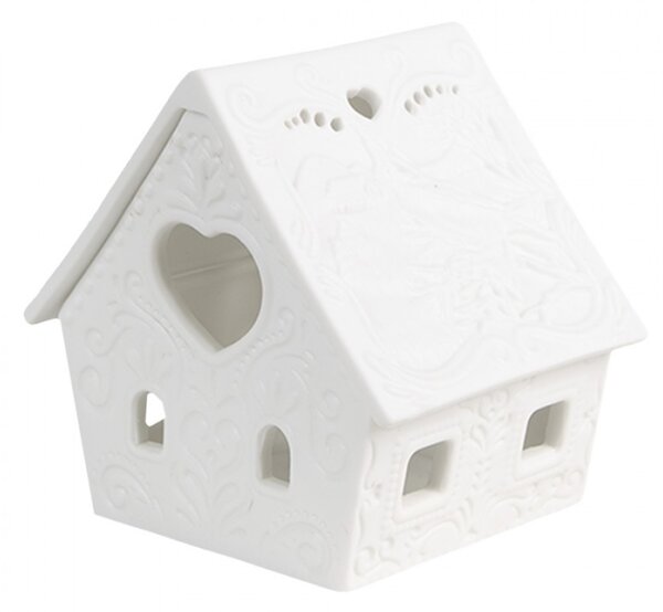 Bílý keramický domeček na čajovou svíčku Mechelen II – 9x7x8 cm