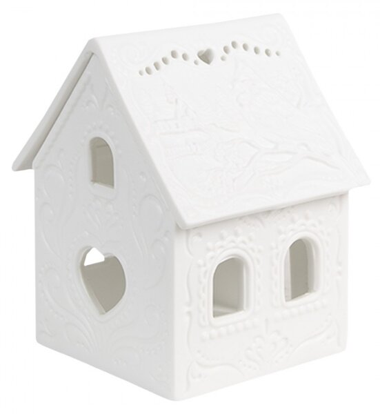 Bílý keramický domeček na čajovou svíčku Mechelen I – 7x8x9 cm