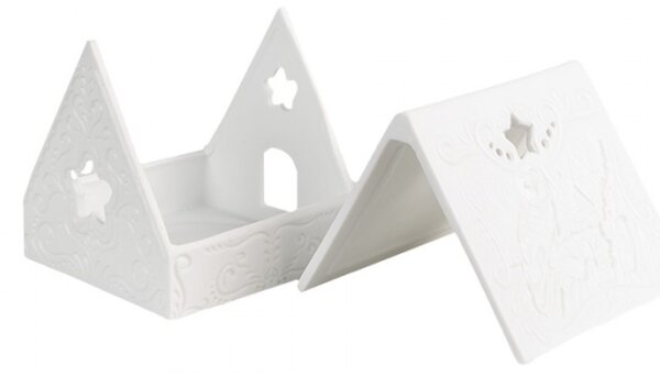 Bílý keramický domeček na čajovou svíčku Mechelen III – 8x8x8 cm