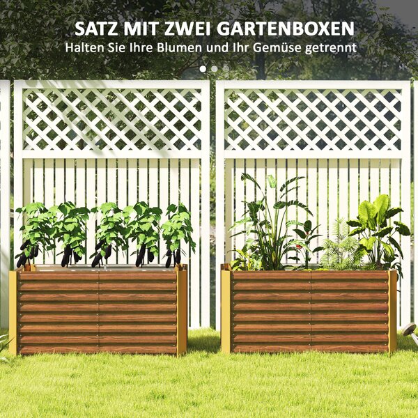 OUTSUNNY Sada 2 vyvýšených záhonů z pozinkované oceli 120 x 60 x 60 cm hnědá