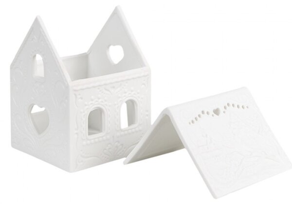 Bílý keramický domeček na čajovou svíčku Mechelen I – 7x8x9 cm