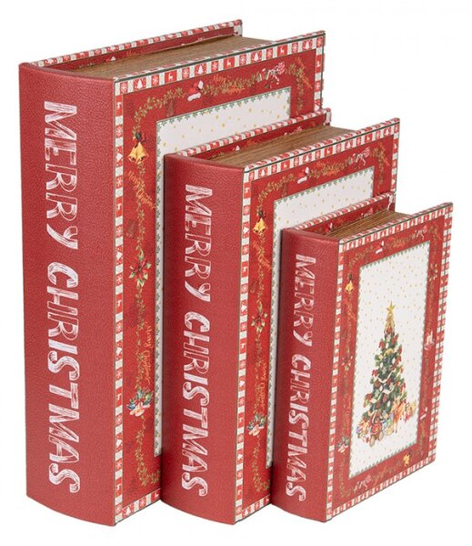 Sada 3 ks úložných boxů ve tvaru knihy s vánočním motivem – 27x22x7 / 22x17x6 / 17x12x4 cm