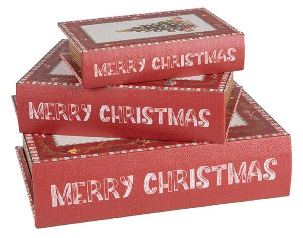 Sada 3 ks úložných boxů ve tvaru knihy s vánočním motivem – 27x22x7 / 22x17x6 / 17x12x4 cm