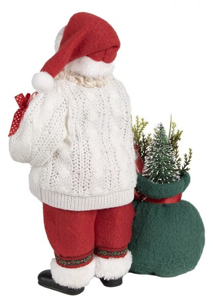 Vánoční figurka Santa Claus v pleteném svetru se zeleným pytlem – 27 cm