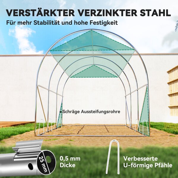 OUTSUNNY Foliovník půlkulatý se sluneční clonou 300 x 200 x 200 cm zelený