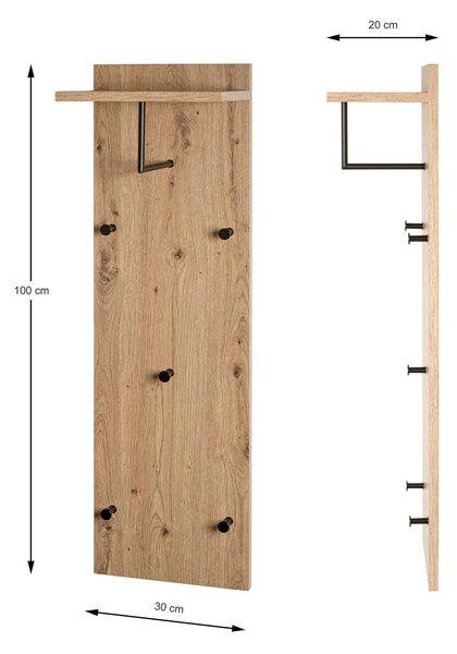 ŠATNÍ PANEL, černá, barvy dubu, 30/100/20 cm - Šatní panely, Online Only